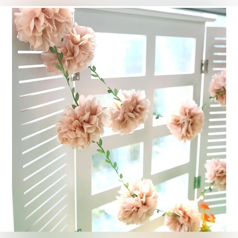 NEW Nude Tissue Paper Pom Pom Garland Paper Flowers Birthday Baby Shower wedding